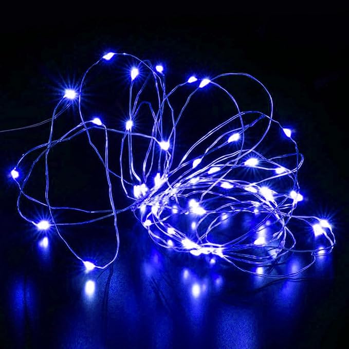 Aogist 50 Pack Fairy Lights 3 Modes 7ft 20 LED Waterproof,Battery Operated Silver Wire Firefly Starry Moon Mini String Lights for Mason Jars Christmas DIY Crafts Wedding Party Bedroom,Blue