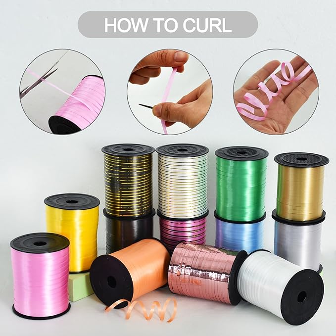 TONIFUL Curling Ribbon-White Gold Balloon Curling Ribbons-250 Yards Balloon String for DIY Decor,Gift Wrapping,Ribbons and Bows for Christmas New Year Birthday Gifts Graduation Supplies