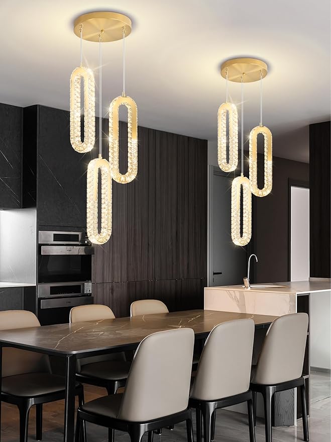 Modern Pendant Light for Kitchen Island Crystal Ring Chandelier Gold LED Pendant Lighting Fixture for Dining Room Kitchen Living Room Foyer Hallway Bedroom