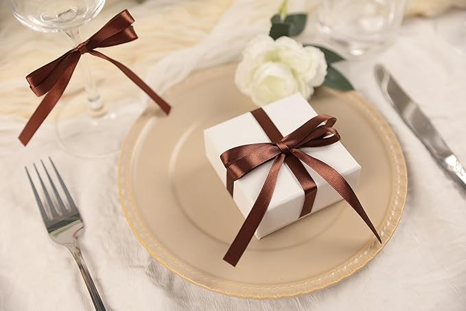 Dark Brown Satin Ribbon 3/8 inch X Continuous 25 Yards, Single Face Polyester Ribbon Perfect for Gift Wrapping, Flower Bouquet, Wedding Decor, Crafts, Bow Making, Sewing and More