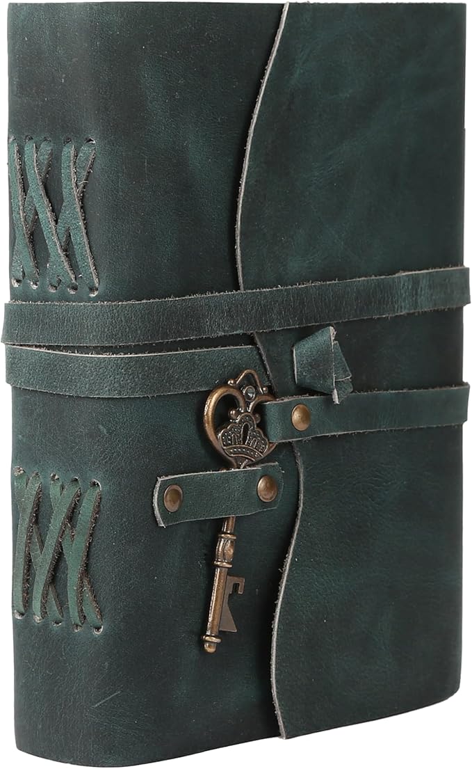 Leather Journal with Lined and Unlined Deckle Edge Paper 8x6 inch and Vintage Key | Handmade Writing Notebook Diary | Bound Daily Notepad for Men & Women Medium, Sketch/Writing pad for Artists