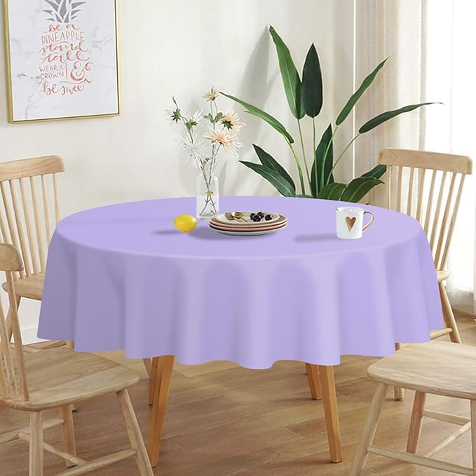 QIKSION Lavender Round Tablecloth 2 Pack, 84 Inch Plastic Table Cover Disposable for Parties