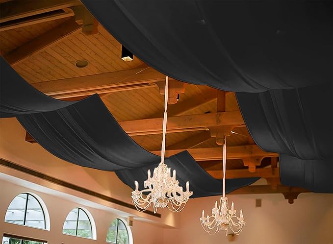 6 Panels Black Ceiling Drapes for Wedding, 5ftx10ft Ceiling Drapes Cheesecloth Sheer Fabric Curtain Wedding Arch Draping Fabric Romantic Ceilings Decorations for Weddings Party Ceremony Stage