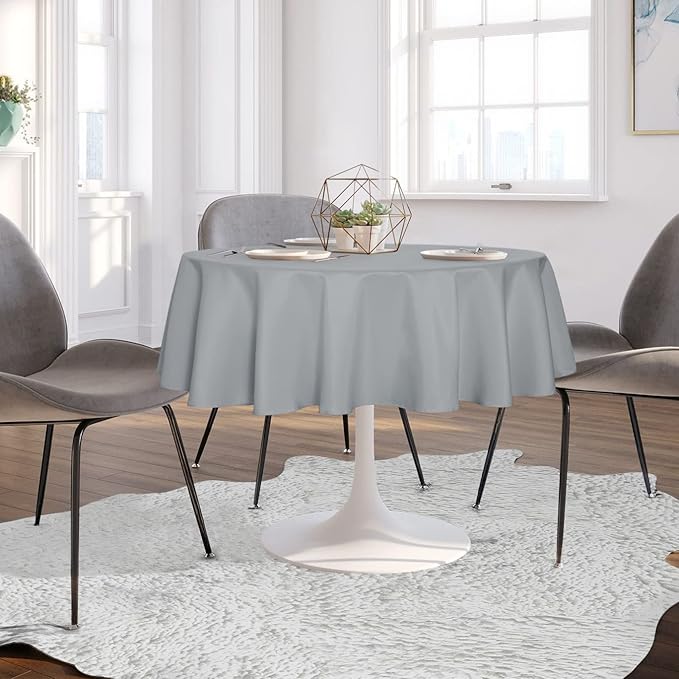 sancua Round Tablecloth - 80 Inch - Water Resistant Spill Proof Washable Polyester Table Cloth Decorative Fabric Table Cover for Dining Tables, Buffet Parties and Camping, Silver Grey