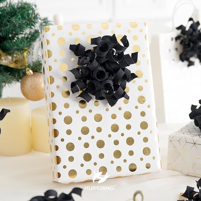 HUIHUANG Black Bows for Gift Wrapping, Black Curly Ribbon Bows Self Adhesive Burst Gift Bow for Christmas Presents, Wine Bottle, Treat Bags, Birthday, Holiday Party Favors - 6 Counts