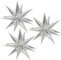 3pcs 26inch 3D Explosion Star foil balloon, Silver Foil Cone Star burst Balloons for Birthday Wedding New Year Party Event
