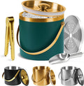 Ice Bucket, Ice Bucket with Silicone Sealing Ring Double-Wall Vacuum Insulation Champagne Buckets with Filter Layer Ice Tongs Ice Scoop (Green, 3 L)
