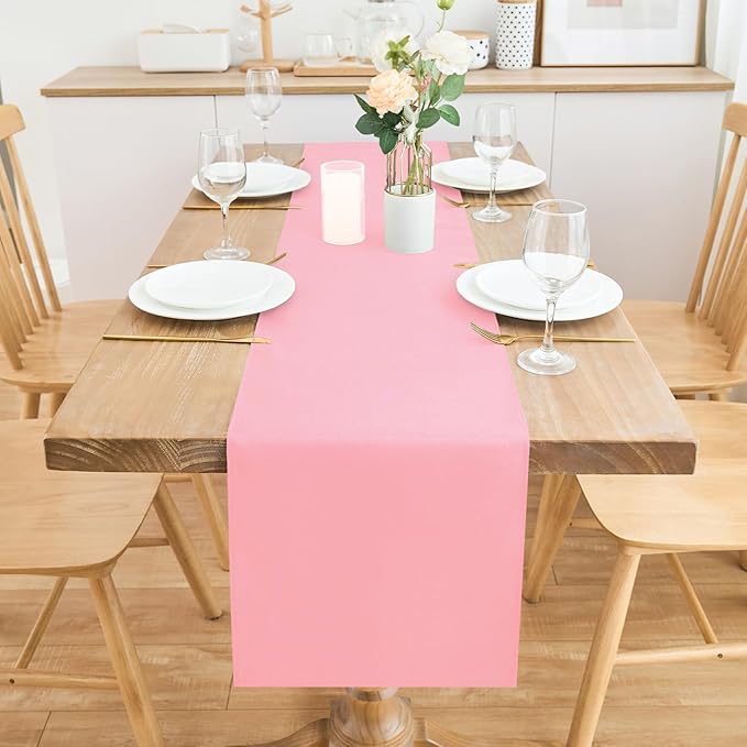 2 Pack Pink Table Runner 12 x 90 Inch Solid Color Farmhouse Runners Coffee Table Dresser for Daily Party Home Decoration