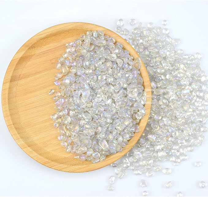 WAYBER 1Lb/460g Irregular Sea Glass Stones Artificial Crystal Gem Pebbles for Aquarium/Turtle Tank/Terrarium/Flowerpot/Vase Landscape Ornament Decoration, Hyun White