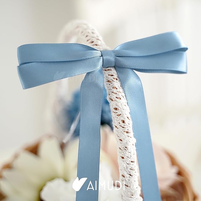 AIMUDI Dusty Blue Bows 5 × 10" Satin Bows for Gift Wrapping Twist Tie Bows Premade Ribbon Bows for Bouquets Invitations Baskets Crafts Wreaths Wedding Birthday Baby Shower Party Decorations, 36 PCs