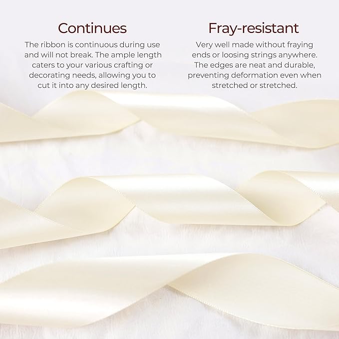 Beige Satin Ribbon 3/8 inch X Continuous 100 Yards, Single Face Polyester Ribbon Perfect for Gift Wrapping, Flower Bouquet, Wedding Decor, Crafts, Bow Making, Sewing and More