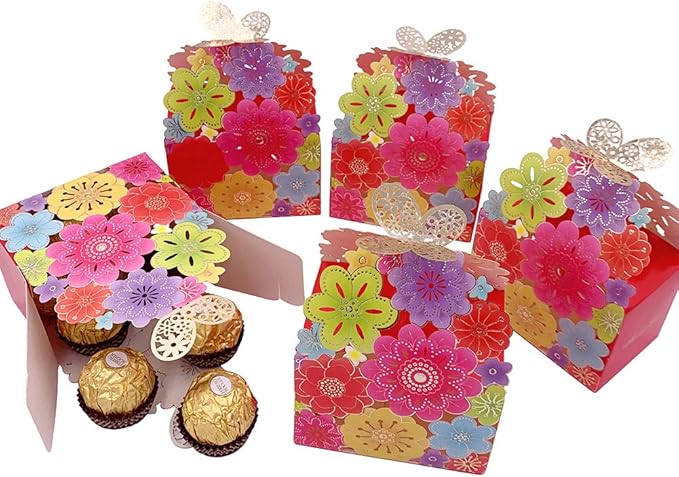 Party Favor Boxes,Flower Butterfly Candy Boxes Laser Cut Candy Boxes Colorful Gift Boxes for Wedding Bridal Shower Anniverary Birthday Party (20 PCS)