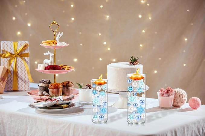 110 Pcs Vase Filler Christmas Decorations and Floating Beads, Snowflake Vases Fillers