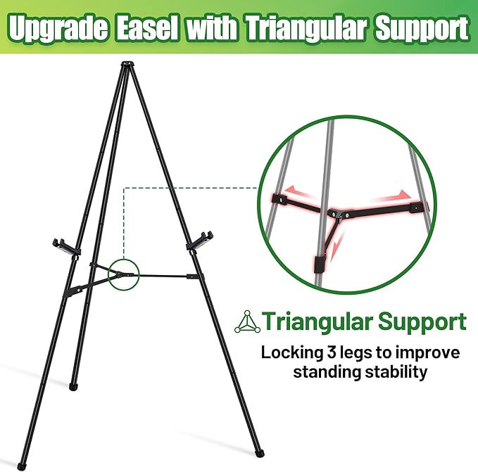 3Pcs Easel Stand for Sign - 63" Display Easel for Wedding Sign Stand Poster Stand, Lightweight Poster Easel for Painting, Folding Portable Easel Stand with Carrying Bag, Black