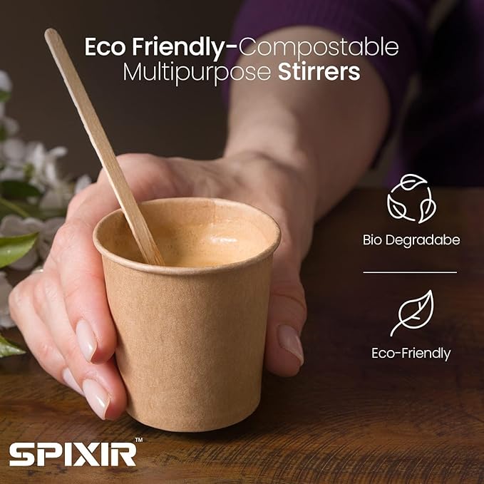 Coffee Stirrers Disposable Wooden Coffee Stir Sticks - Round-End Birchwood 5.5 Inches Large Wooden Stir Sticks - Pack of 2000 Wood Stir Sticks