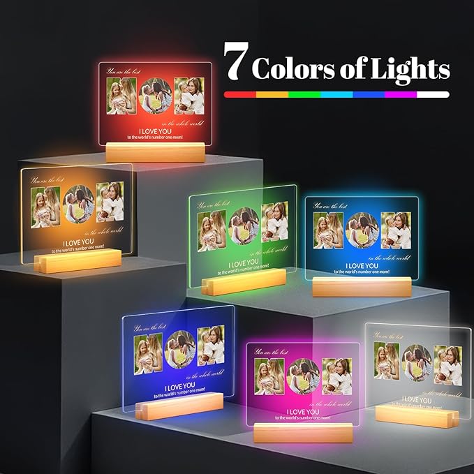 Custom Picture Frames with Photo, Personalized MOM Photo Frame with Night Light, Customized Picture Frame, Personalized Birthday Gifts for Mom, Baby, Kids, Family