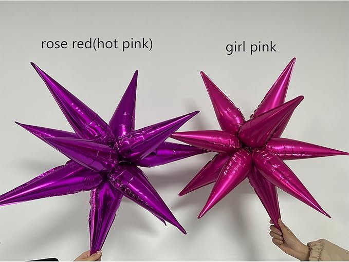 3pcs 26inch babe pink Star foil balloons.babe Explosion Star burst star balloon-Spike cone balloon for birthday party decorations,wedding,Bachelor party