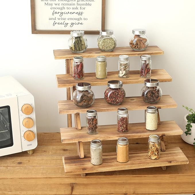 SwallowLiving 5 Tier Wooden Rustic Cupcake Stand for 30 Cupcakes, Stepped Wood Display Stand for Weddings, Tiered Party Table Display Riser for Food , Dessert, Cookie, Decor, Craft Show, Burnt