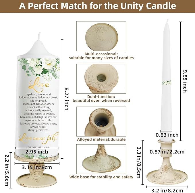 Extrogif Unity Pillar Candles for Wedding Ceremony Set - 3 Wedding Candles Unity Set with Holders – Rustic Farmhouse Style for Religious Ceremony, Anniversaries