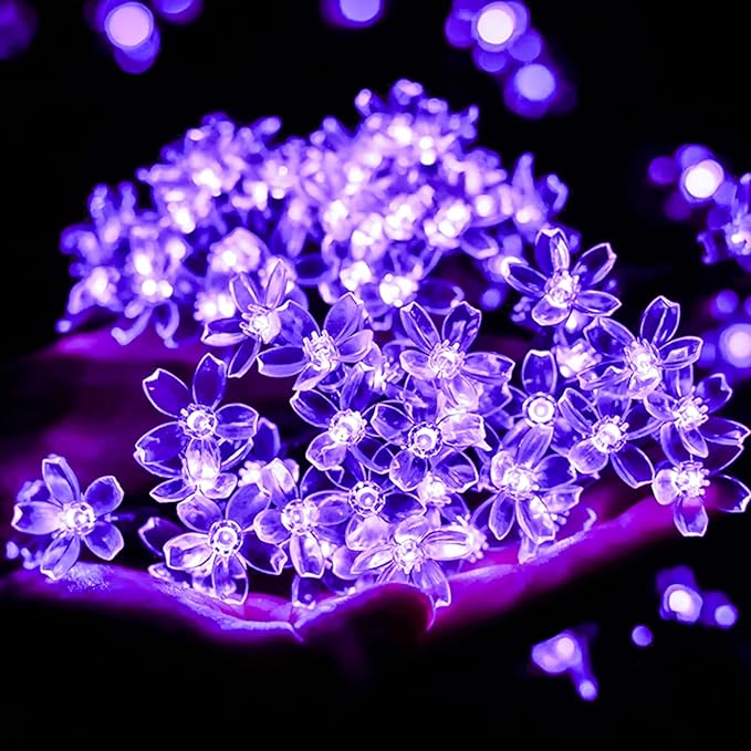 Decorative Flower String Lights, 33ft 100 LED Clear Wire Plug in Fairy Lavender Cherry Blossom Easter Christmas Hanging Decorations, Violiet Wedding Party Indoor Outdoor Decorations (Purple)
