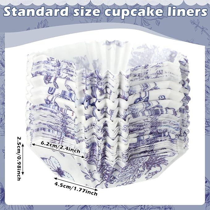 Tanlade 350 Pcs Square Mini Cupcake Liners Disposable Brownie Baking Pan Liners 1.77 Inch Paper Baking Cup for Cup and Cupcakes Party Supplies for Weddings Birthdays Bridal Showers(Blue Flower)