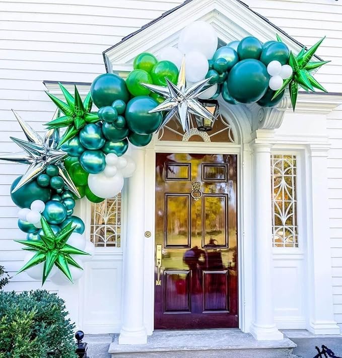 3pcs 26inch 3D Explosion Star foil balloon, Green Foil Cone Starburst Balloons for Birthday Wedding New Year Party Event