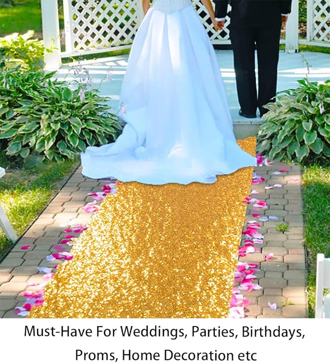 ShinyBeauty 4FTx10FT Gold Sequin Aisle Runner for Wedding Ceremony | Glitter Floor Runner for Outdoor and Church