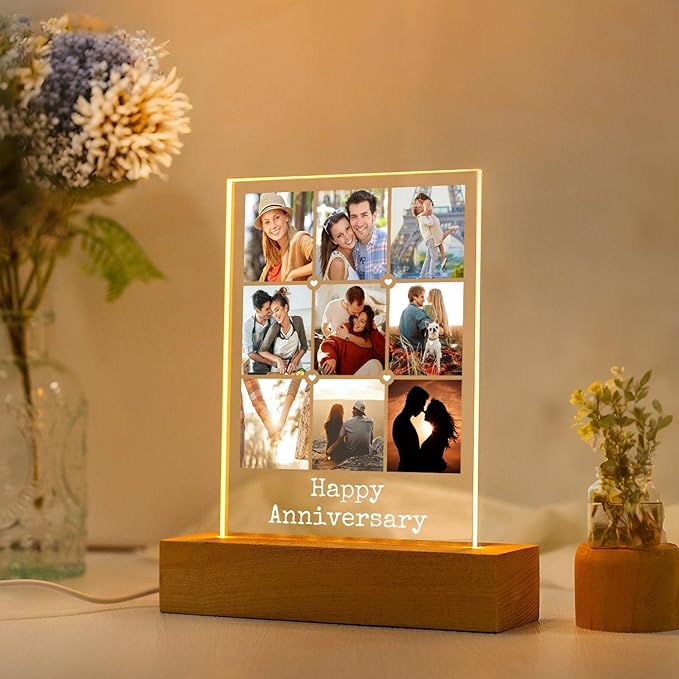 Personalized Anniversary Couple Gifts for Women and Men, Custom Picture Frames with Photo, Personalized Photo Frame with Night Light, Customized Picture Frame, Personalized Birthday Gifts for Her and Him