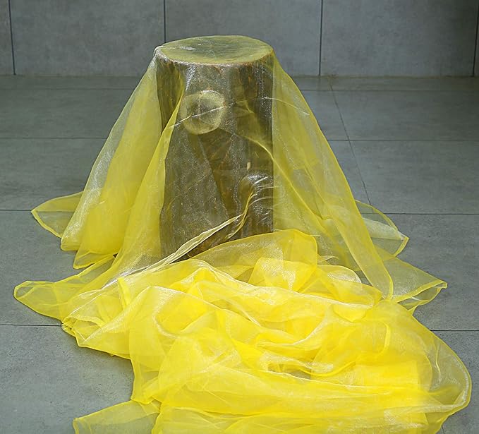 VDS Yellow Organza Fabric, 10 Yards Continuous, 45” Wide, Wedding Party Decoration Iridescent Crystal Sheer Shiny Organza Tulle Bridal Dress DIY Crafts Costume Sewing Backdrop Arch Cloth