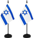 2 Pack Israel Desk Flag Set, Israeli Desktop Small Miniature Table Office Flag with 12" Black Pole and Black Base, Offices, Classroom, Home, Festival Decoration (Israel)