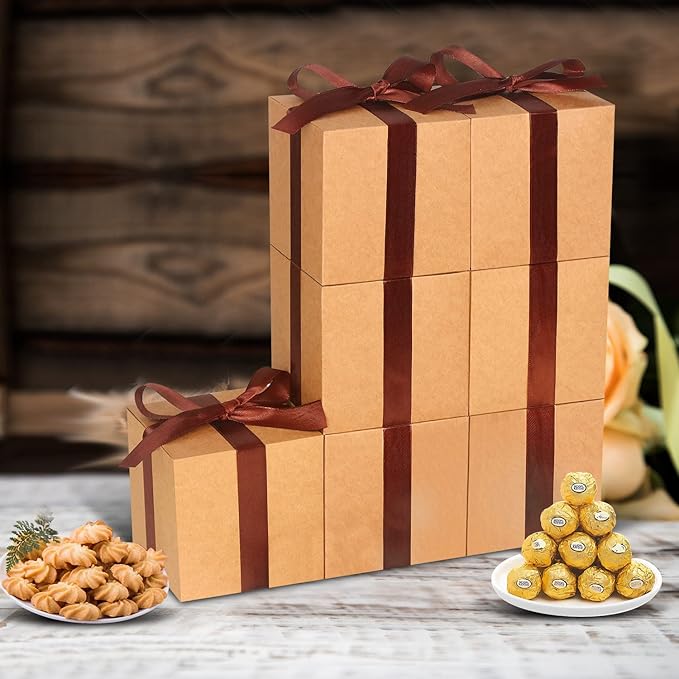 100 Pack Small Gift Boxes, 2x2x2 Inches Favor Boxes Brown Paper Gift Boxes with Lids for Presents, Crafting, Cupcake Boxes, Gifts, Candy Boxes for Wedding Party Bridal Shower Baby Shower Favors