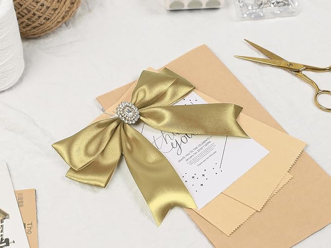 Light Gold Satin Ribbon 1-1/2 inch X Continuous 100 Yards, Single Face Polyester Ribbon Perfect for Gift Wrapping, Flower Bouquet, Wedding Decor, Crafts, Bow Making, Sewing and More
