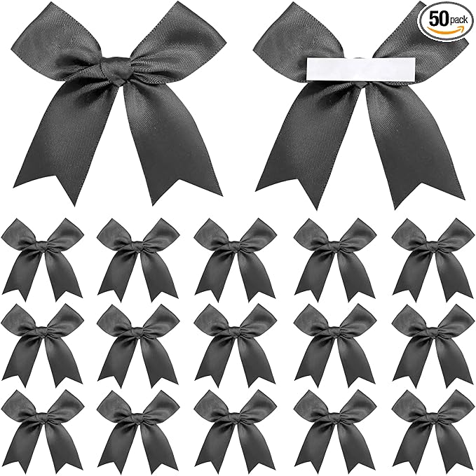 50 Pieces Gift Wrap Bows Premium Satin Ribbon Bows 3.3 Inch Craft Bows for Gift Wrapping DIY Treat Bags Holiday Gifts Bag Party Decorations, Wedding Decor Christmas Birthday Presents (Black)