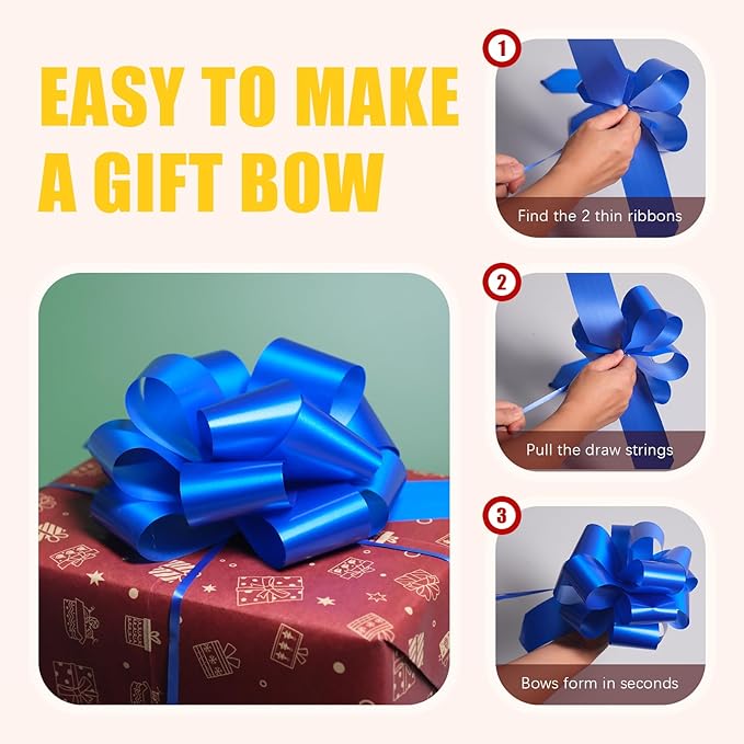 12 PCS 6 Inch Blue Pull Bows - Perfect for Gift Wrapping, Wedding Decor, Car Bows, Birthday Parties, Christmas and Valentine's Day