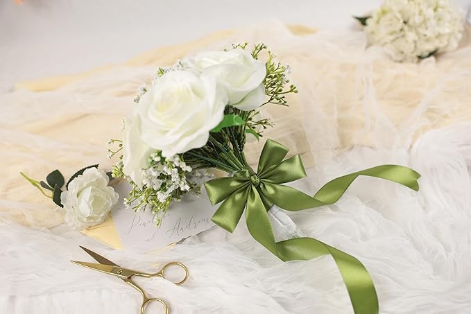 Olive Green Satin Ribbon 1 inch X Continuous 25 Yards, Single Face Polyester Ribbon Perfect for Gift Wrapping, Flower Bouquet, Wedding Decor, Crafts, Bow Making, Sewing and More