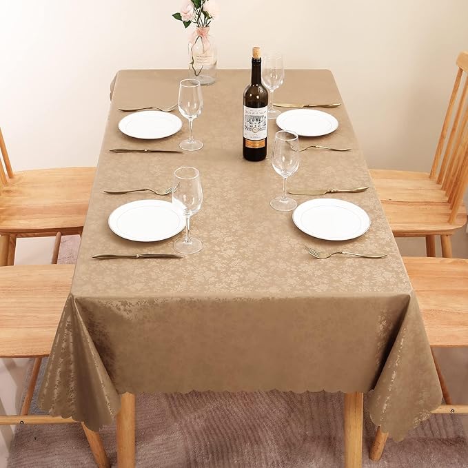 Smiry Rectangle Table Cloth, Waterproof Heavy Duty Vinyl Tablecloths, Wipeable Washable Table Cover for Kitchen and Dining Room (Brown, 70" X 90")