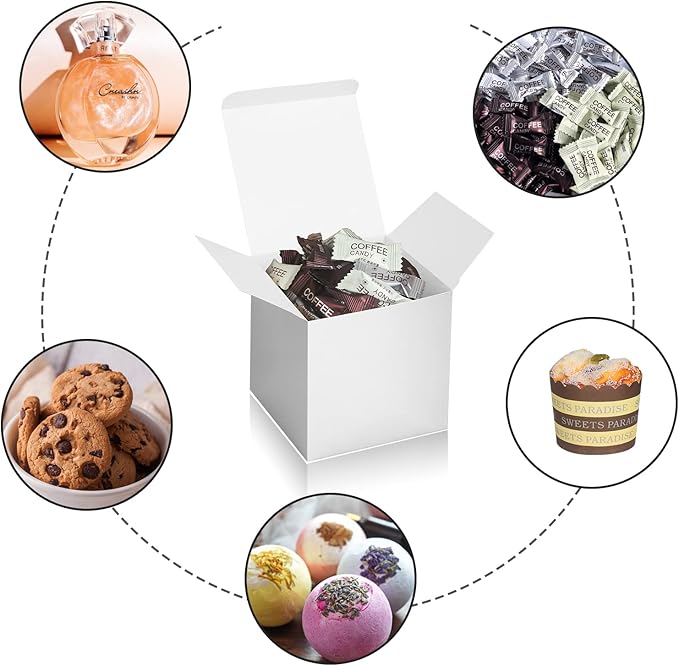 50 Pack Small Gift Boxes, 3x3x3 Favor Boxes Silver Paper Gift Boxes with Lids for Presents, Crafting, Cupcake Boxes, Gifts, Candy Boxes for Wedding Party Bridal Shower Baby Shower Favors