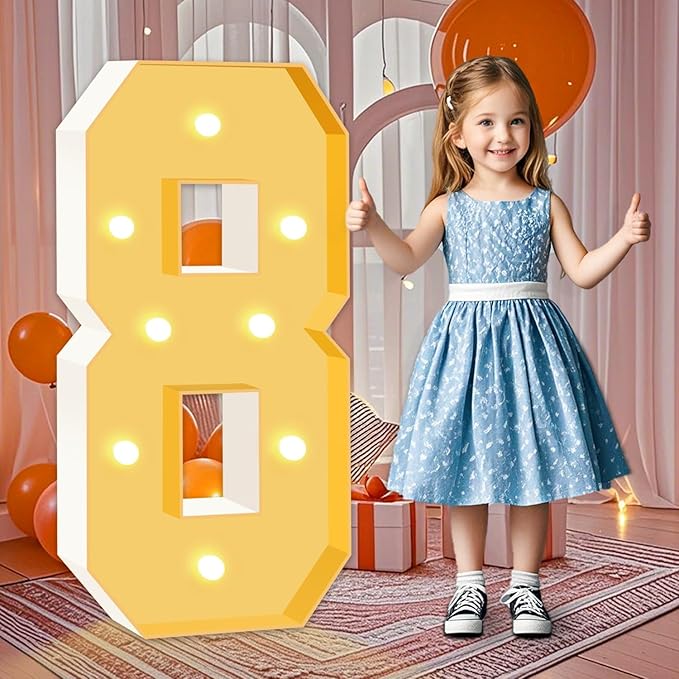 3ft Marquee Numbers, Light Up Numbers 8, 0-9 Warm Yellow LED Light Up Sign for Happy Birthday, Graduation, Wedding, Engagement, Holiday Party Background Arch Decoration