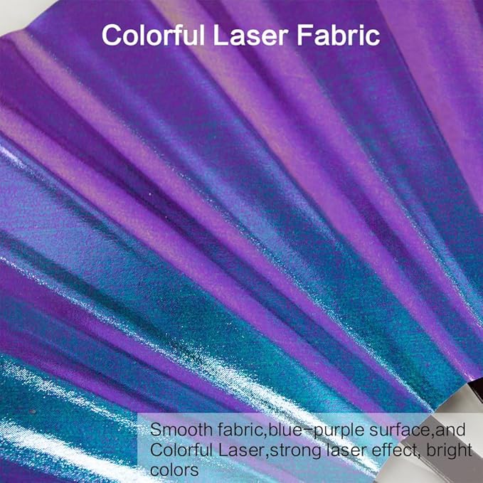 Large Rave Fan, Clack Folding Hand Fan with Premium Fabric, Thick Bamboo Frame for Men Women Gift for EDM, Festival, Club, Party, Dance, Decoration (Holographic Blue-Purple, 11")