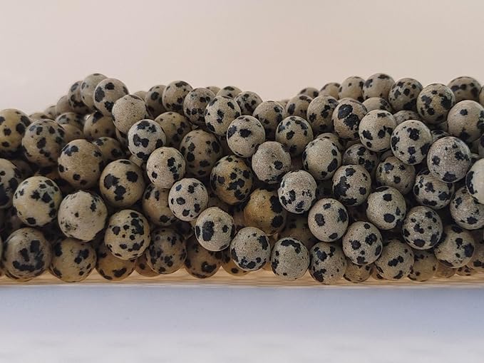 Stone Beads 10mm 60pcs Dalmation Spot Jasper Beads Round Loose Gemstones Beads for Bracelet Necklace Jewelry Making (10mm, 61009 Dalmation Spot Jasper)