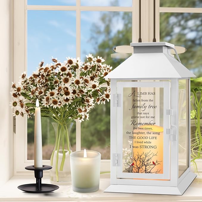 Memorial Lantern Bereavement Gifts in Memory of Loved One - Remembrance Sympathy Gifts for Loss of Mother or Father with LED Candle and Remote