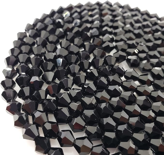 4mm Bicone 1800Pcs Black Crystal Glass Beads Small Faceted Bicone Shape Crystal Glass Spacer Beads for Bracelet Necklace Decorative Hand Jewelry Making (Black, 4MM)