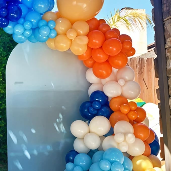 Blue and Orange Balloons, 12 Inch Orange Light Blue Nude Dark Blue Confetti Balloons with Star Foil Balloon for Boys Birthday Party Baby Shower Graduation Decorations