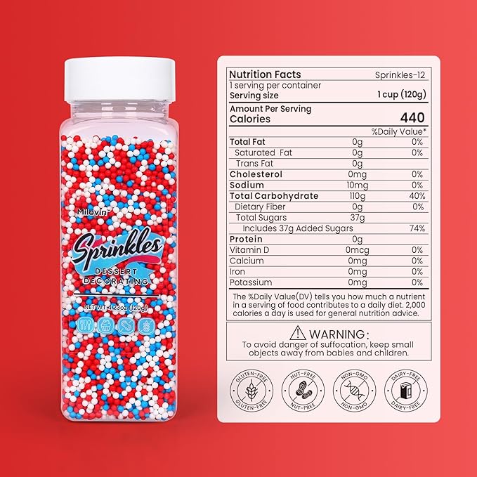 Edible Patriotic Nonpareils Sprinkles for Cake Decorating, Red White and Blue Sprinkles, 4th of July for Cupcakes, Cookies, Chocolate, Candy, and Ice Cream Topping(120g/4.23oz)