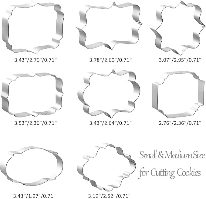 8 PCS Plaque Frame Cookie Cutters, Stainless Steel Plaque Plate Cookie Cutter Fondant Cake Decorating Tools for Birthday Wedding Baby Shower Christmas Cookies Fondant Decorations