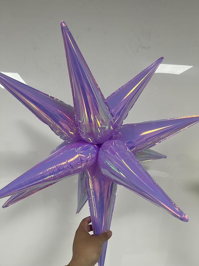 3pcs 26inch 3D iridescent macaron purple Explosion Star foil balloon, colorful macaron purple Foil Cone Star burst Balloons for Birthday Wedding New Year Party Event