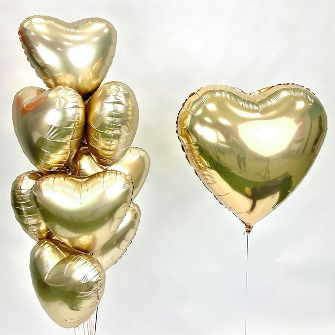 Gold Heart Balloons,12Pcs 18 Inch Metallic Gold Foil Love Heart Shaped Balloons for Birthday Party Wedding Engagement Anniversary Graduation Celebration Baby Shower Valentines Day Decorations