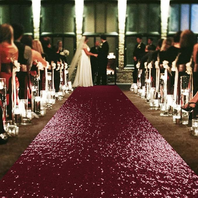 ShinyBeauty Sequin Aisle Runner Rug 4x15FT - Sparkly Burgundy Carpet for Wedding, Christmas, Party Decor - Glittering Floor Mat (48x180 Inch)