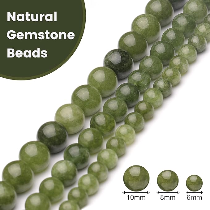 10mm Natural Stone Beads for Jewelry Making,Green Jade Polished Smooth Round Gemstone Beads for Bracelet Necklace 15 Inch