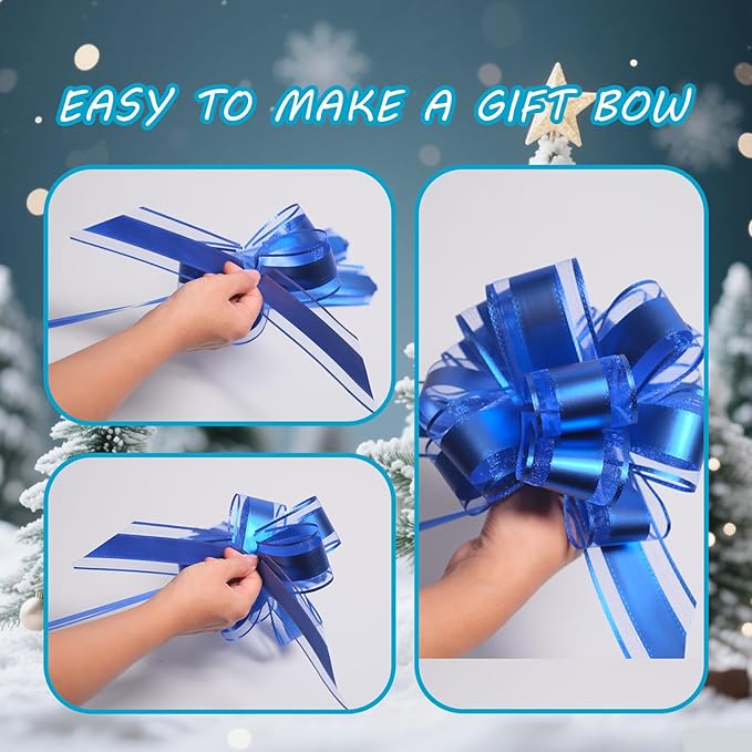 6 Pcs 6 Inch Blue Pull Bows, Perfect for Gift Wrapping, Weddings, Party Decorations, Crafts Easy-to-Use Pull Bows for Gifts and Events